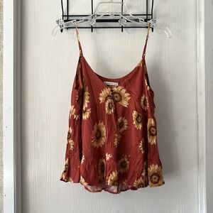 BE COOL Burnt Orange Sunflower Print Crop